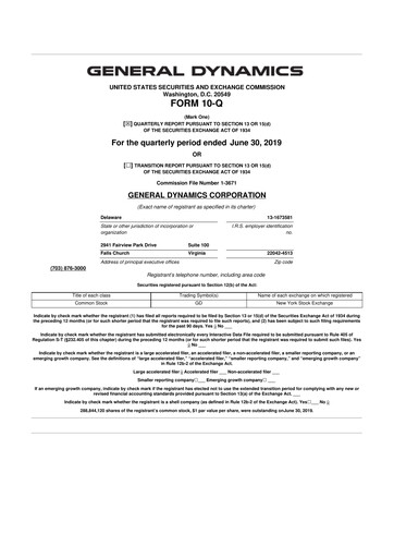 Thumbnail General Dynamics 10-Q Quarterly Report FY2019 