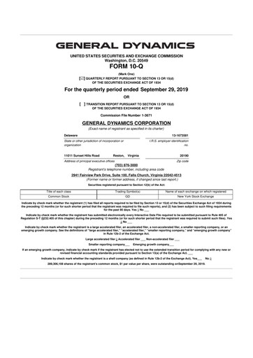 Thumbnail General Dynamics 10-Q Quarterly Report FY2019 