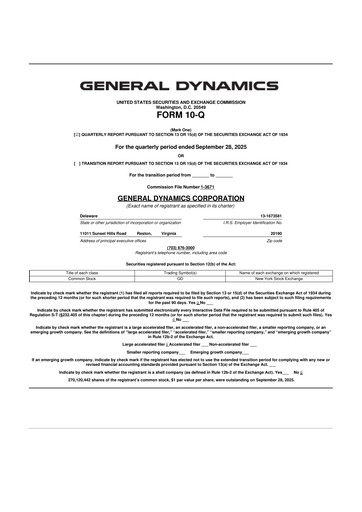 Thumbnail General Dynamics 10-Q Quarterly Report FY2025 