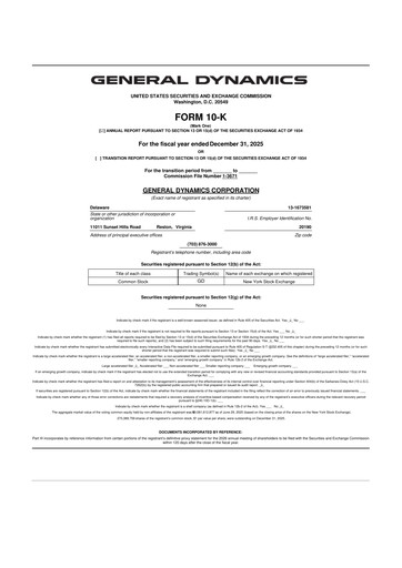 Miniature General Dynamics 10-K Rapport annuel 2025