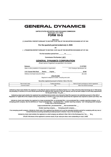 Thumbnail General Dynamics 10-Q Quarterly Report FY2026 
