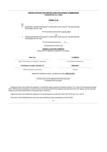 Vorschaubild General Electric 10-Q Quartalsbericht  