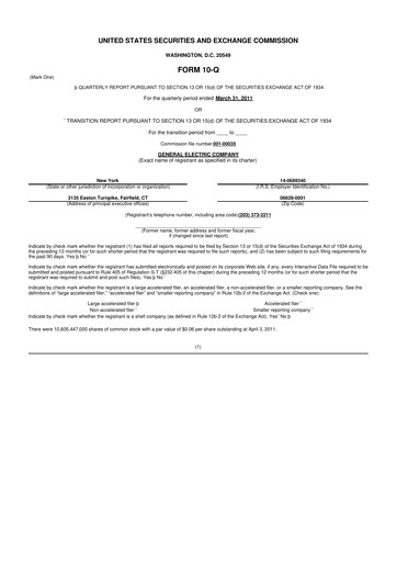 Vorschaubild General Electric 10-Q Quartalsbericht 2011 