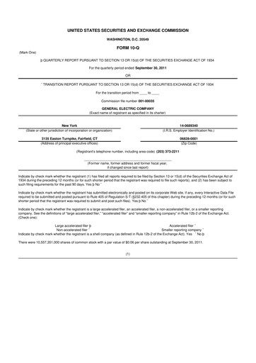 Vorschaubild General Electric 10-Q Quartalsbericht 2011 
