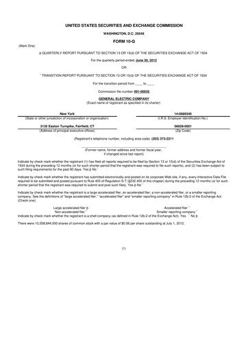 Vorschaubild General Electric 10-Q Quartalsbericht 2012 