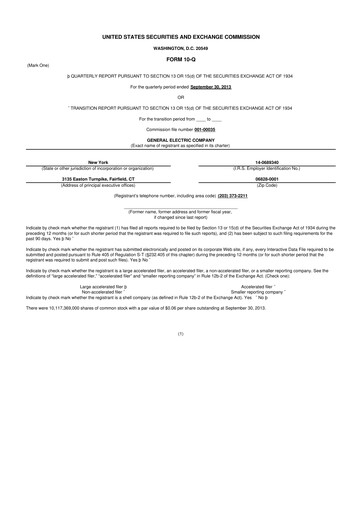 Vorschaubild General Electric 10-Q Quartalsbericht 2013 