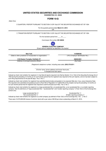 Vorschaubild General Electric 10-Q Quartalsbericht 2015 