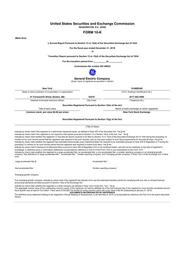 Vorschaubild General Electric 10-K Jahresbericht 2018