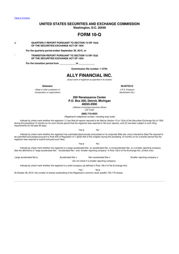 Thumbnail Ally Financial 10-Q Quarterly Report FY2015 