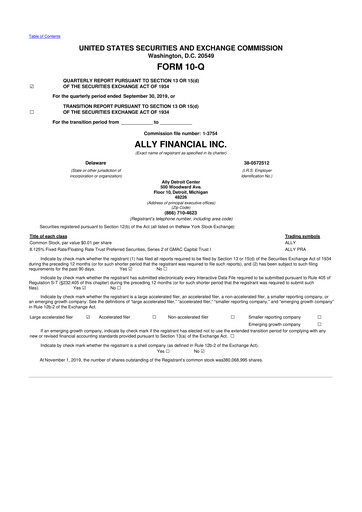 Thumbnail Ally Financial 10-Q Quarterly Report FY2019 