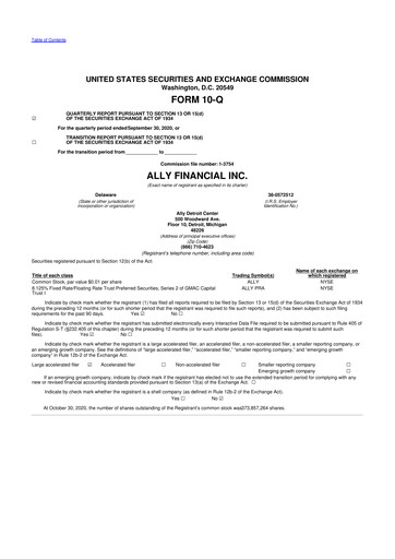 Thumbnail Ally Financial 10-Q Quarterly Report FY2020 