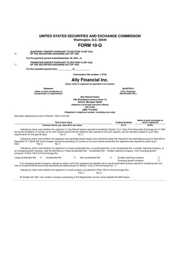 Thumbnail Ally Financial 10-Q Quarterly Report FY2021 