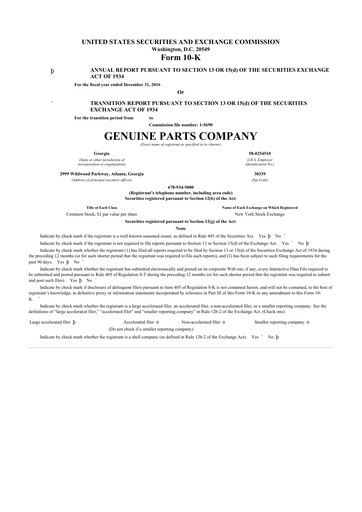 Thumbnail Genuine Parts Company
 10-K Annual Report 2016