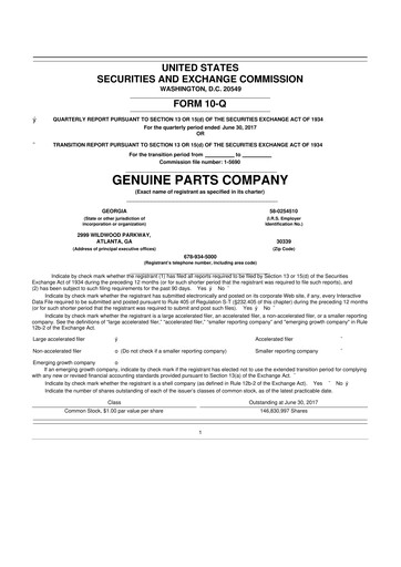 Thumbnail Genuine Parts Company
 10-Q Quarterly Report FY2017 