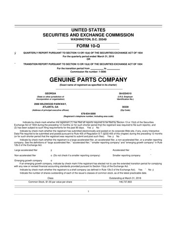 Thumbnail Genuine Parts Company
 10-Q Quarterly Report FY2018 