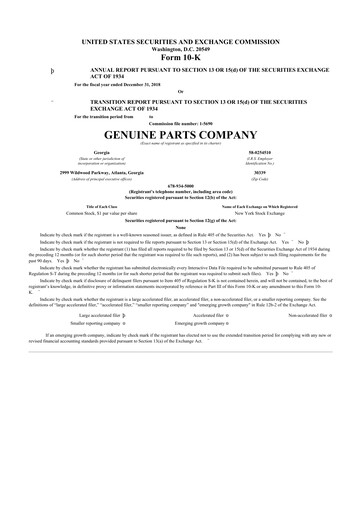 Thumbnail Genuine Parts Company
 10-K Annual Report 2018