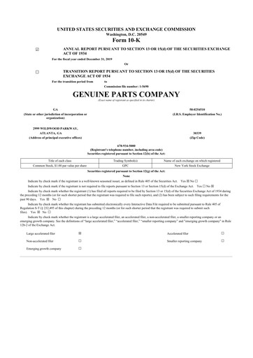 Thumbnail Genuine Parts Company
 10-K Annual Report 2019