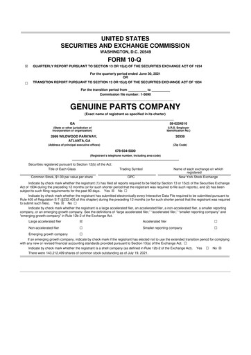 Thumbnail Genuine Parts Company
 10-Q Quarterly Report FY2021 