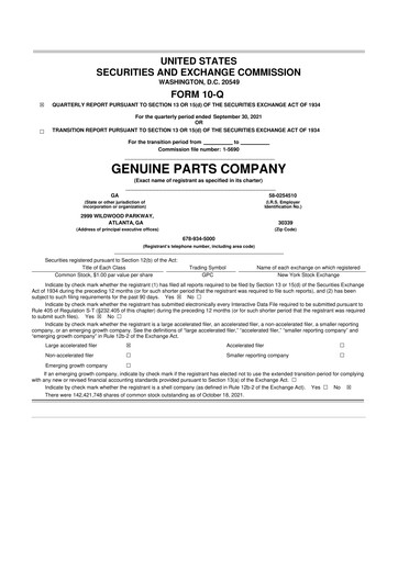 Thumbnail Genuine Parts Company
 10-Q Quarterly Report FY2021 