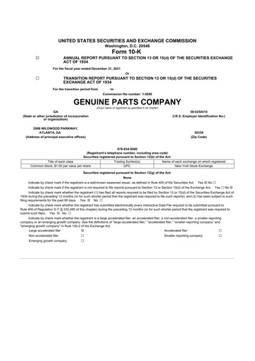 Thumbnail Genuine Parts Company
 10-K Annual Report 2021