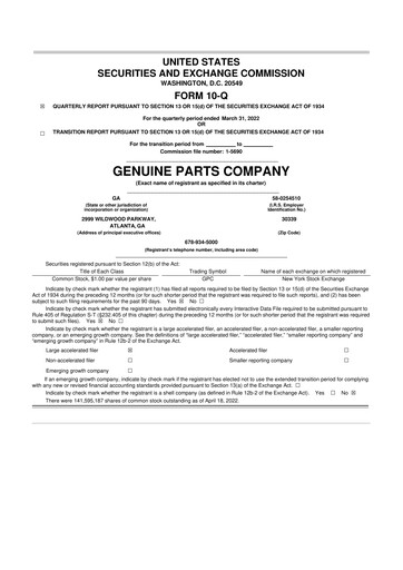 Thumbnail Genuine Parts Company
 10-Q Quarterly Report FY2022 