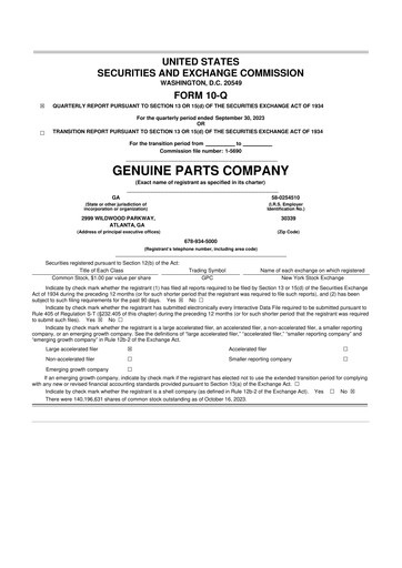 Thumbnail Genuine Parts Company
 10-Q Quarterly Report FY2023 