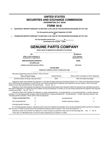 Thumbnail Genuine Parts Company
 10-Q Quarterly Report FY2026 Q3