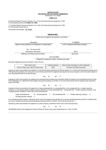 Thumbnail Graco 10-Q Quarterly Report FY2020 