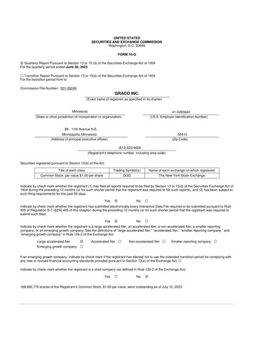 Thumbnail Graco 10-Q Quarterly Report FY2023 