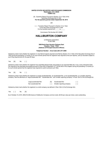 Vorschaubild Halliburton 10-Q Quartalsbericht 2015 