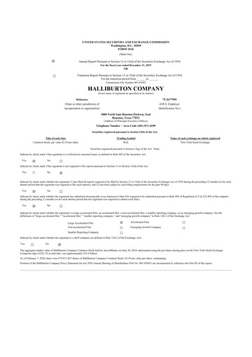 Thumbnail Halliburton 10-K Annual Report 2019