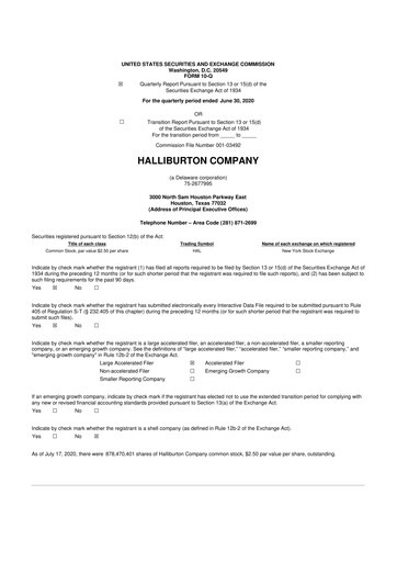 Vorschaubild Halliburton 10-Q Quartalsbericht 2020 