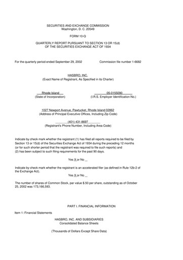 Thumbnail Hasbro 10-Q Quarterly Report FY 