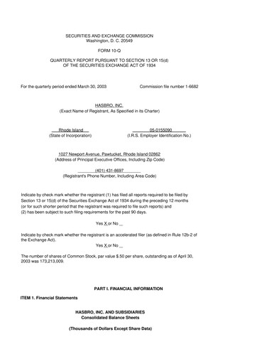 Thumbnail Hasbro 10-Q Quarterly Report FY 