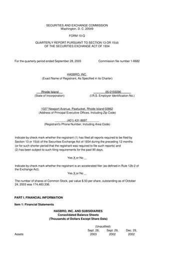 Thumbnail Hasbro 10-Q Quarterly Report FY 