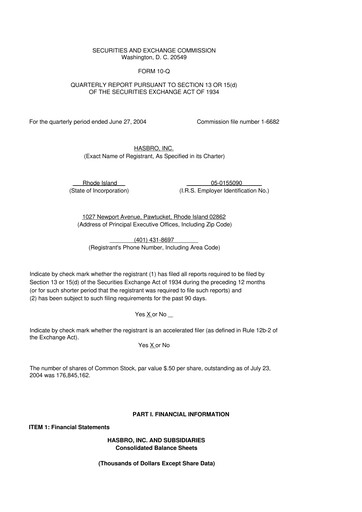 Thumbnail Hasbro 10-Q Quarterly Report FY 