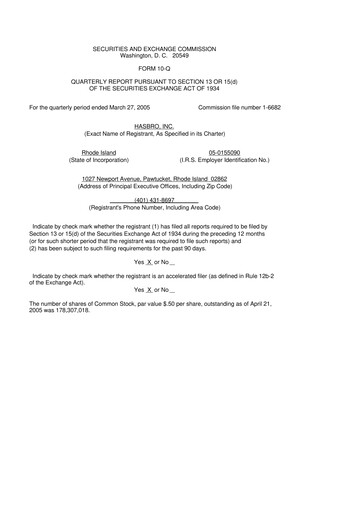 Thumbnail Hasbro 10-Q Quarterly Report FY 