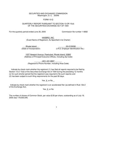 Thumbnail Hasbro 10-Q Quarterly Report FY 