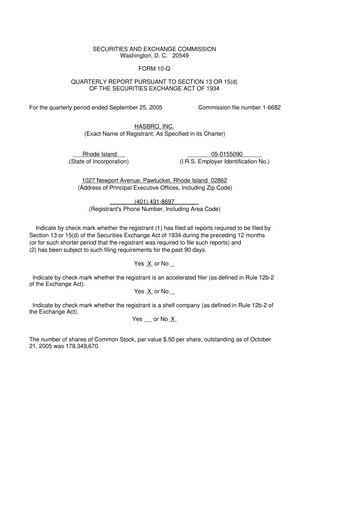 Thumbnail Hasbro 10-Q Quarterly Report FY 