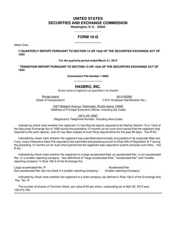 Thumbnail Hasbro 10-Q Quarterly Report FY2013 