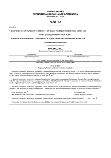 Thumbnail Hasbro 10-Q Quarterly Report FY2014 