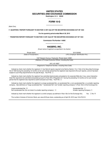 Thumbnail Hasbro 10-Q Quarterly Report FY2015 