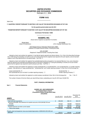 Thumbnail Hasbro 10-Q Quarterly Report FY 