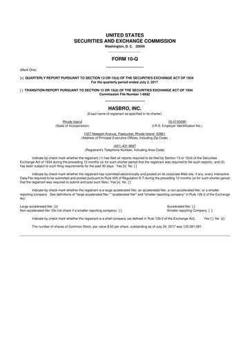 Thumbnail Hasbro 10-Q Quarterly Report FY2017 