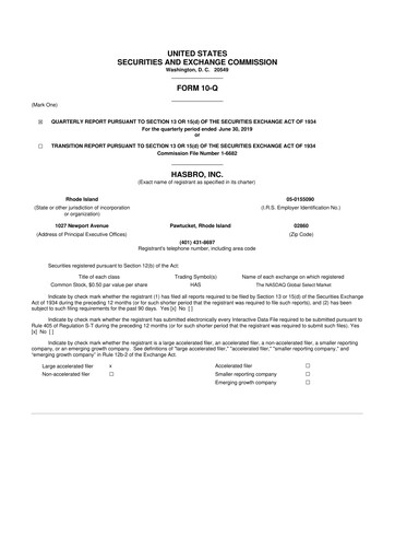 Thumbnail Hasbro 10-Q Quarterly Report FY2019 