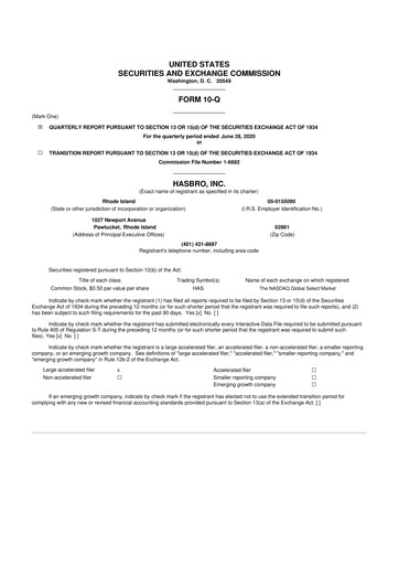 Thumbnail Hasbro 10-Q Quarterly Report FY2020 