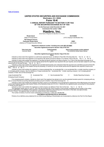 Thumbnail Hasbro 10-K Annual Report 2021