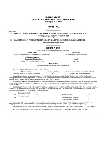 Thumbnail Hasbro 10-Q Quarterly Report FY2022 