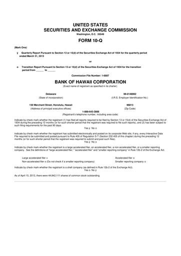 Thumbnail Bank of Hawaii
 10-Q Quarterly Report FY2013 