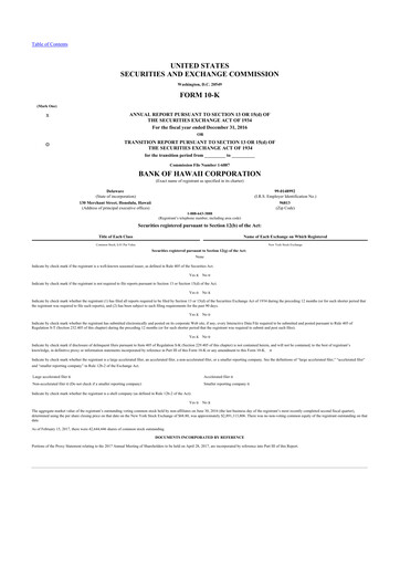 Thumbnail Bank of Hawaii
 10-K Annual Report 2016